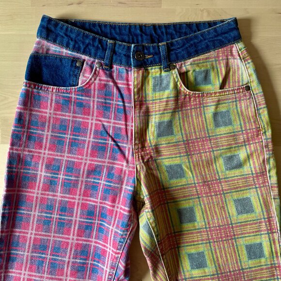 The Ragged Priest Women's Plaid Colorblock Straight Leg Denim Jeans size 28 - Picture 2 of 6